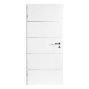 bela notranja vrata z vodoravnimi inox črtami